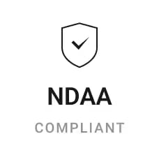 Camerabeveiliging Particulier: schildpictogram met vinkje en de tekst NDAA Compliant